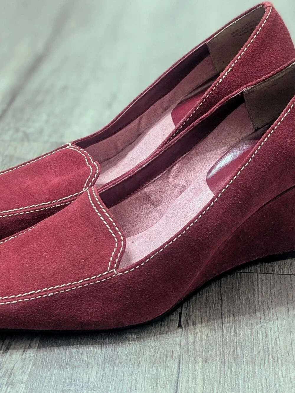 Ann Marino Suede Square Toe Wedge Heel Shoes